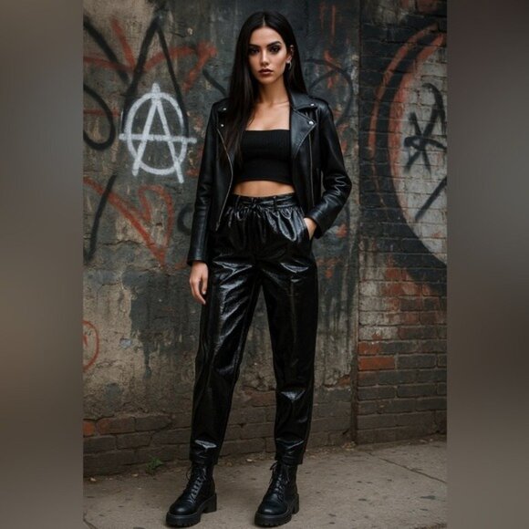 Who What Wear Vinylcore High Waisted Shiny Faux Leather Belted Pants Sz 2 - Picture 1 of 12